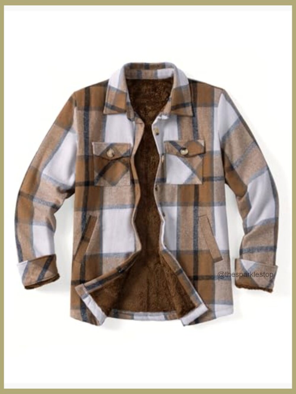 Women's Fleece Sherpa Jacket Long Sleeve Button Down Flannel Shacket Coat with - Picture 6 of 7